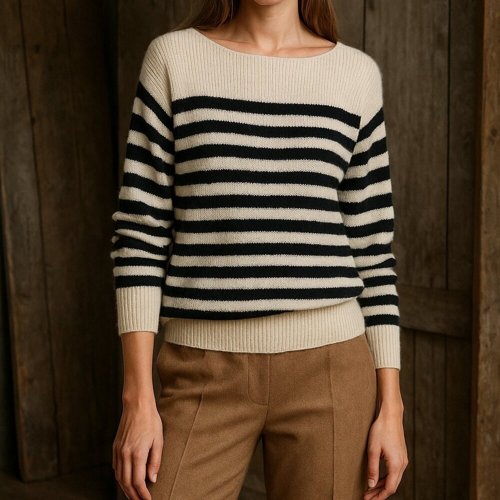 Set Breton Stripe Cashmere Blend Sweater Sz 10